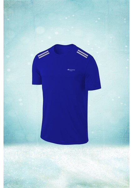 Büyük Beden Erkek Mavi Dri-Fit Kumaş Baskısız Yuvarlak Yaka Kısa Kol T-Shirt (4xl- 10XL)