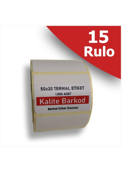 50X20 Termal Etiket | 15 Rulo Barkod Etiketi