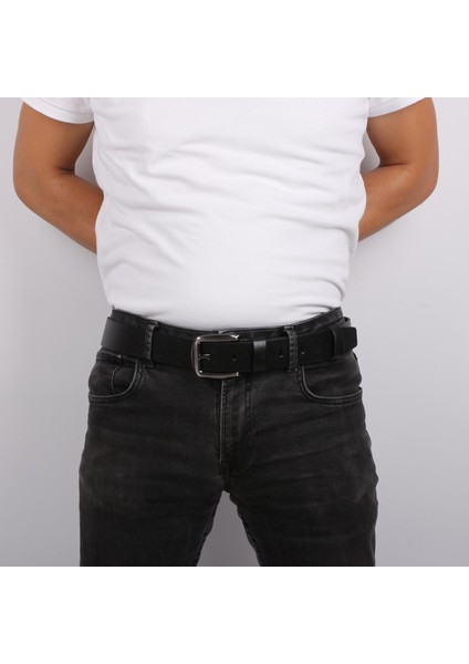 125 cm Erkek Hakiki Deri Siyah Kot Pantolon Kemeri
