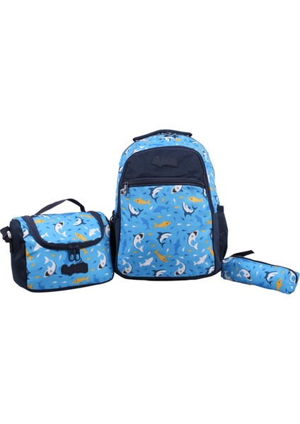 Kids Erkek Mavi Köpekli Model Kalemlikli Beslenmeli Set Sırt Çantası