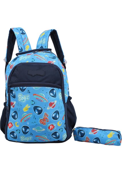 Kids Erkek Mavi Uzay Model Kalemlikli Sırt Çantası