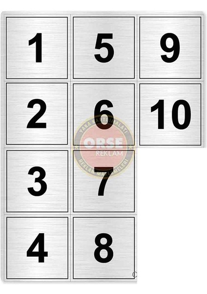 Masa Numarası, Dolap Numarası Metal 1 - 10 (Gri Metal) 1-10 Metal Gri