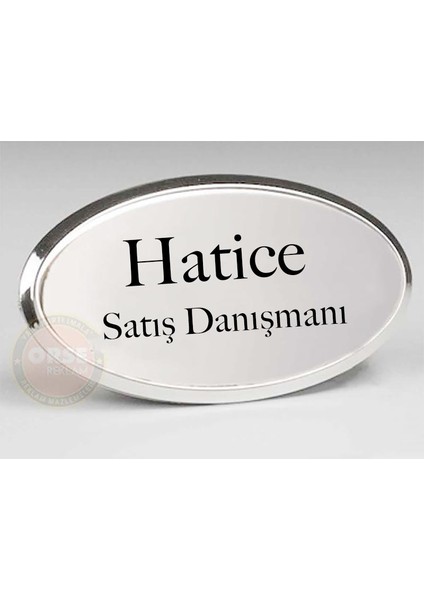 Metal Yaka Kartı Isimlik - Oval Gri