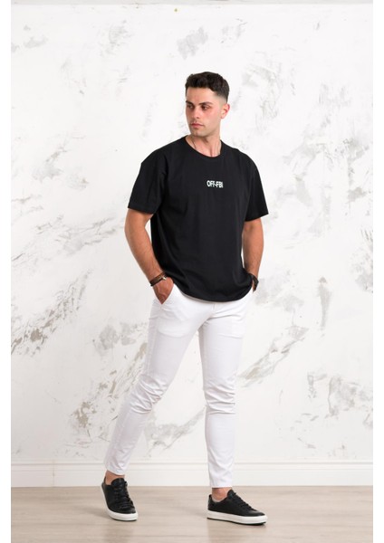 Oversize Önü Baskılı Pamuklu Basic Erkek Penye T-Shirt