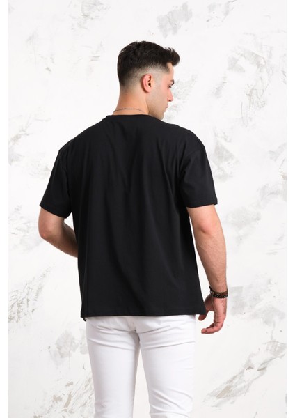 Oversize Önü Baskılı Pamuklu Basic Erkek Penye T-Shirt fırsatları