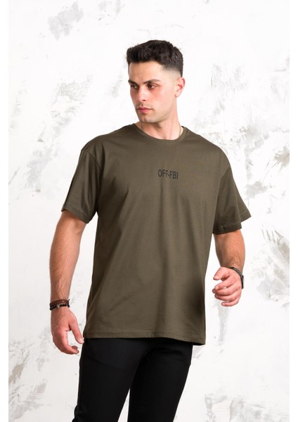 Oversize Önü Baskılı Pamuklu Basic Erkek Penye T-Shirt