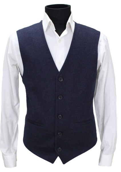 Erkek Yelek V Yaka Lacivert Kırçıllı 50390