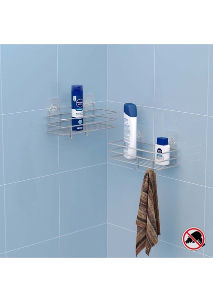 Teknotel Yapişkanli Kancali 2 Adet Banyo Rafi Si̇lver ST217H