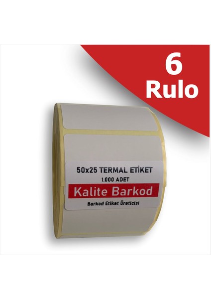 50X25 Termal Etiket | 6 Rulo Barkod Etiketi