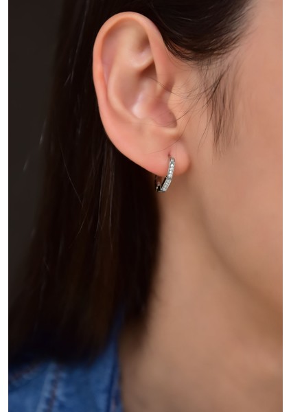 925 Ayar Gümüş Rodyum Kaplama Zirkon Taşlı Altıgen Halka Küpe fiyatları