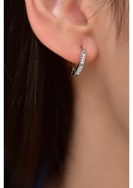 925 Ayar Gümüş Rodyum Kaplama Zirkon Taşlı Altıgen Halka Küpe modelleri