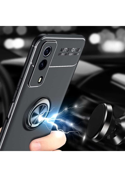 Tekno Grup Vivo Y53S 4g Kılıf Ultra Korumalı Yüzüklü Manyetik Ravel Silikon + Cam Ekran Koruyucu