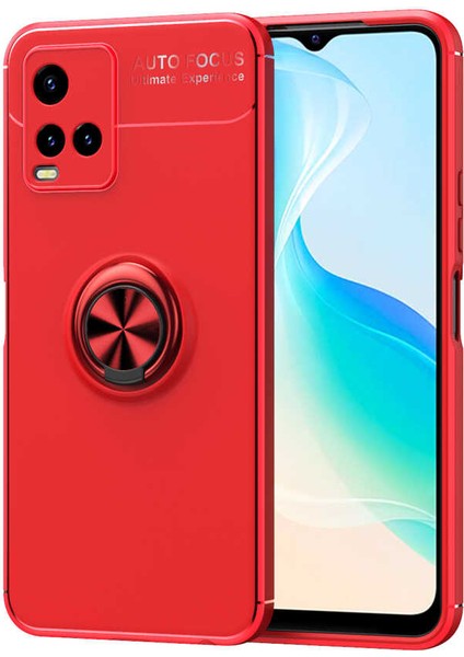 Vivo Y21S Kılıf Ultra Korumalı Yüzüklü Manyetik Ravel Silikon + Nano Ekran Koruyucu