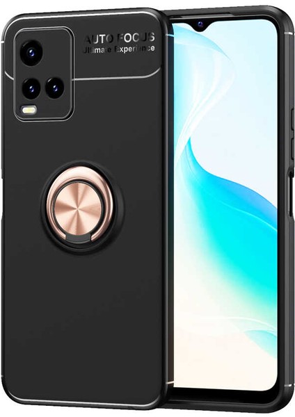 Vivo Y21S Kılıf Ultra Korumalı Yüzüklü Manyetik Ravel Silikon + Nano Ekran Koruyucu