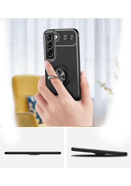 Samsung Galaxy S22 Kılıf Ultra Korumalı Yüzüklü Manyetik Ravel Silikon + Tam Kaplayan 5d Ekran Koruyucu
