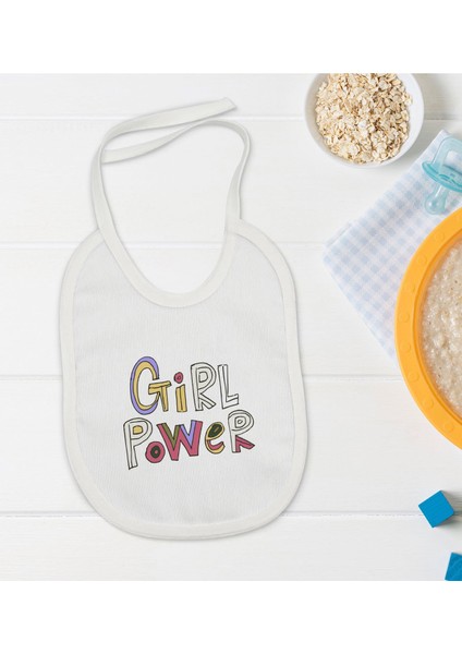 Kids Girl Power Tasarımlı Bebek Mama Önlüğü - Model 1