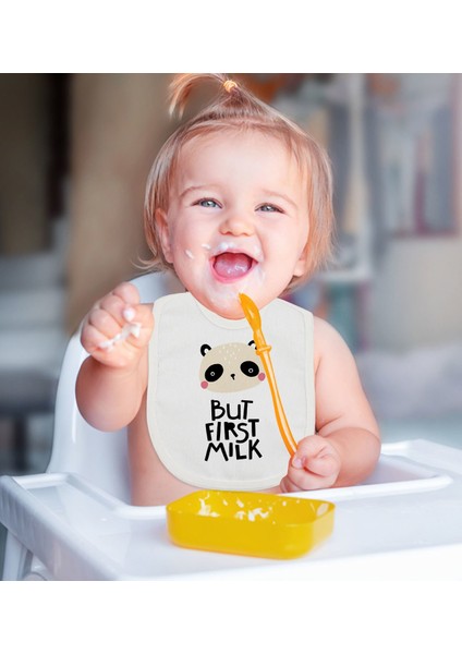 Kids But First Milk Tasarımlı Bebek Mama Önlüğü - Model 1 fiyatları