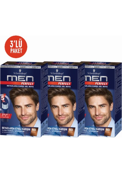 Men 3'lü Kahve Pratik Erkek Saç Boyası 60