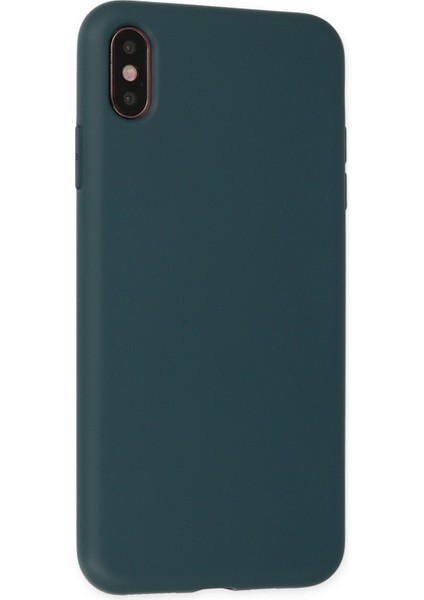 iPhone Xs Max Kılıf Lansman Içi Kadife Lüx Tasarım Silikon Kapak - Koyu Yeşil