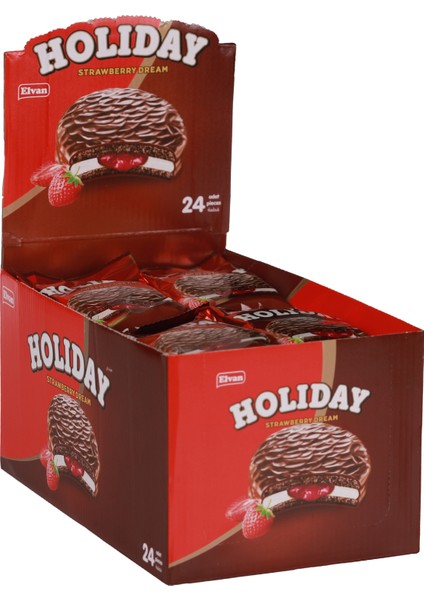 Holiday Çilekli Sandviç Bisküvi 30 Gr. 24 Lü (1 Paket)