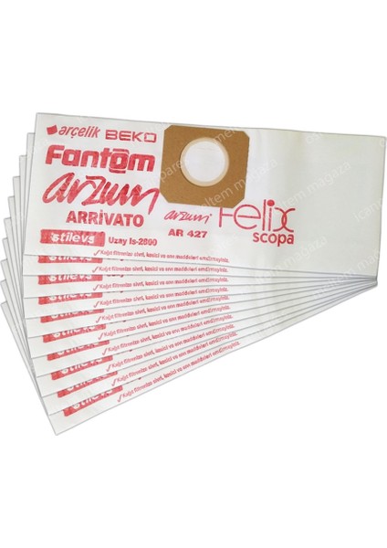 Fantom Uyumlu Universal Wd 1800 Süpürge Kağıt Toz Torbası 10 Adet