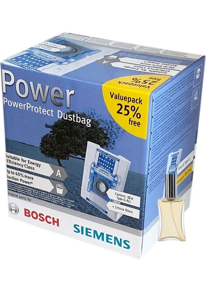 Siemens Uyumlu VS54A01 Elektrikli Süpürge Power Kutulu 12 Adet Toz Torbası 3 Mikro Filtre