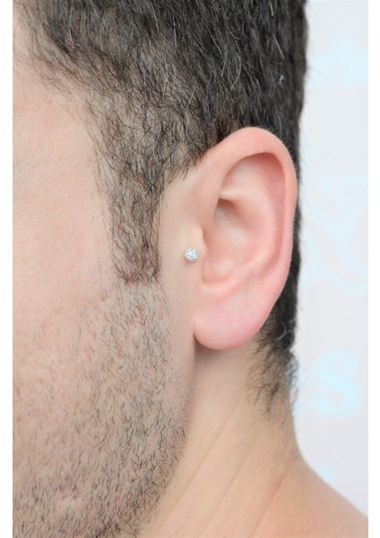 Sacce Scarves&Accessories Erkek Çelik Taşlı Piercing Tragus Helix Kıkırdak Gümüş Renk