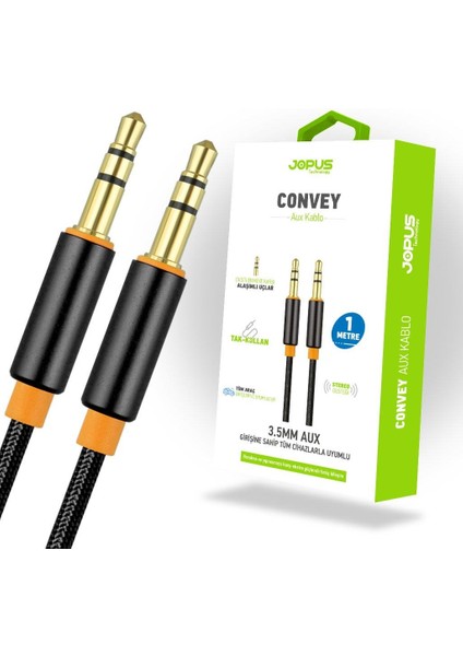 Aux Kablosu Universal Ja-05 Convey 3.5mm 1 Metre Siyah