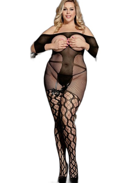 Siyah Renk Fileli Seksi Büyük Beden Vücut Çorabı