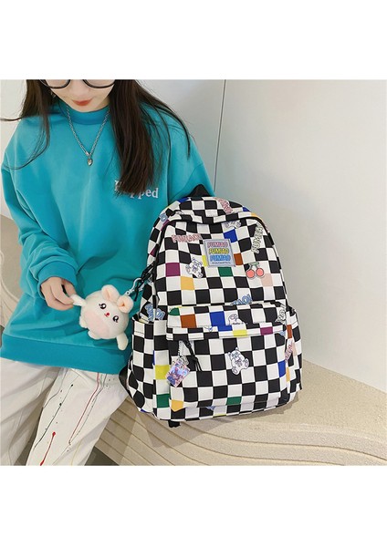 Ekose Desenli Okul Sırt Çantası - Siyah/beyaz (Yurt Dışından) fiyatları