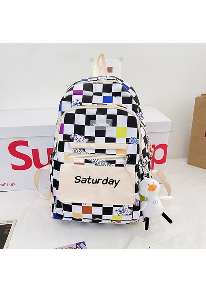 Sevimli Ayı Desenli Ekose Okul Sırt Çantası - Siyah (Yurt Dışından)