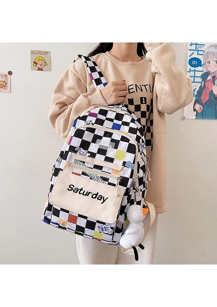 Sevimli Ayı Desenli Ekose Okul Sırt Çantası - Siyah (Yurt Dışından) fiyatları