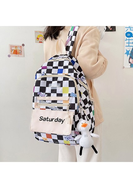 Sevimli Ayı Desenli Ekose Okul Sırt Çantası - Siyah (Yurt Dışından) modelleri