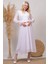 Kadın Beyaz Kruvaze Yaka Baby Shower Şifon Hamile Elbise HML003 2