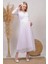 Kadın Beyaz Kruvaze Yaka Baby Shower Şifon Hamile Elbise HML003 3