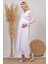 Kadın Beyaz Kruvaze Yaka Baby Shower Şifon Hamile Elbise HML003 4
