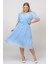 Kadın Bebe Mavisi Kruvaze Yaka Büyük Beden Şifon Elbise NB8062 3