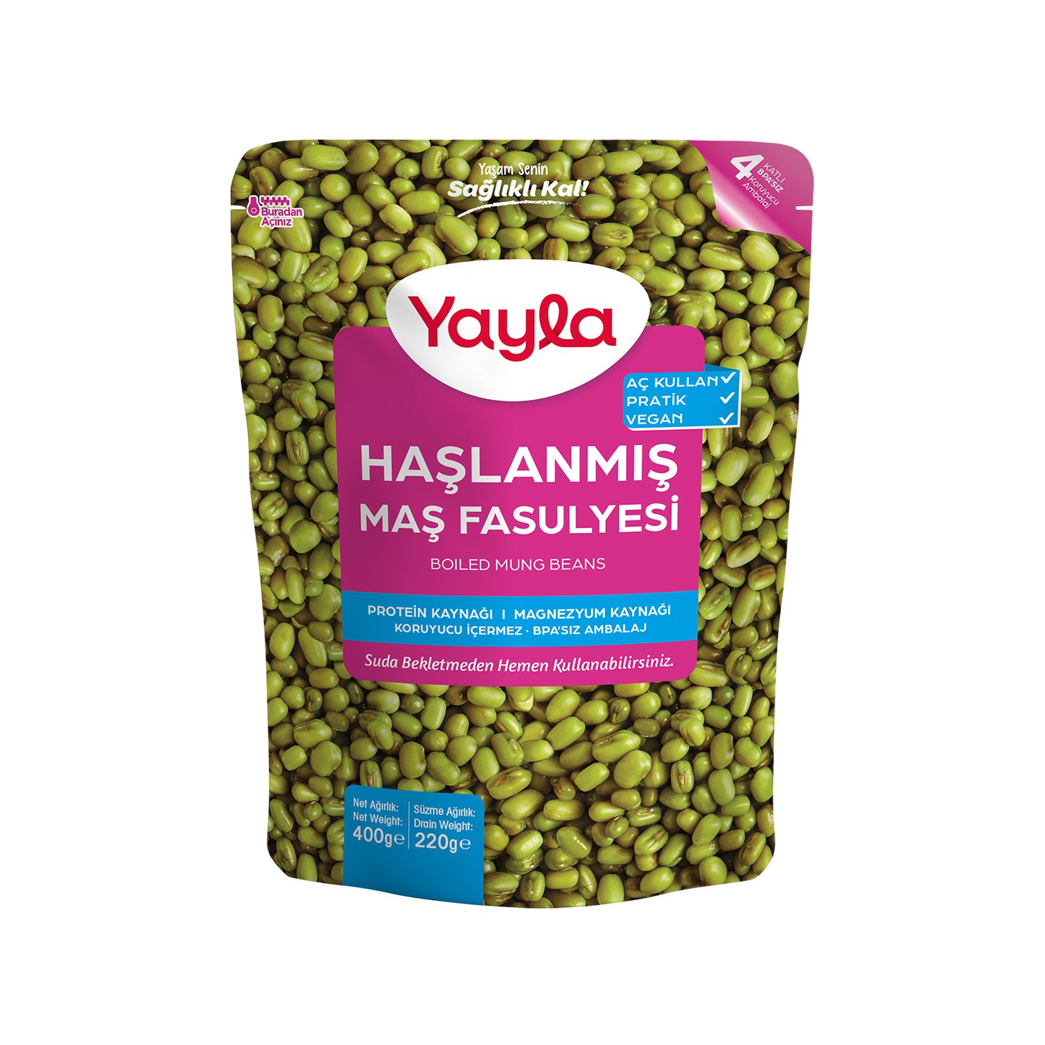 Yayla Haşlanmış Maş Fasulyesi 400 gr