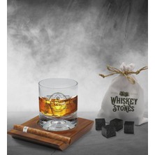 Bk Gift Kişiye Özel Isimli Vip Ahşap Tabaklı Viski Bardağı ve 6’lı Doğal Granit Viski Taşı Sunum Seti - Model 14