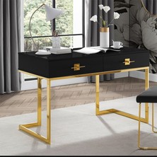 Hitit Dekorasyon Rihanna Gold Metal Siyah Çalışma Masası ve 2 Adet Kitaplık