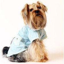 Max Design Simli Yıldızlı Cepli Pet Tshirt - Mavi - Köpek ve Kedi Kıyafeti