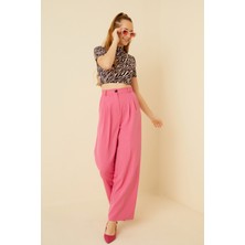 ME Dükkan Kadın Pembe Siyah Zebra Kısa Kol Crop  Bluz