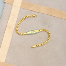 Ravza Gümüş 925 Ayar Gümüş Kişiye Özel Firuze Renk Taşlı Gurmet Zincirli Çocuk Bilekliği