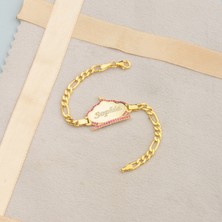 Ravza Gümüş 925 Ayar Gümüş Kişiye Özel Fuşya Taş Çerçeveli Bulut Çocuk Bilekliği