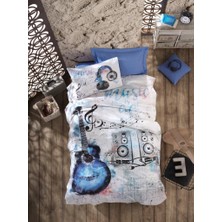 Cotton Box Genç Ranforce Nevresim Takımı Tek Kişilik Guitar Mavi