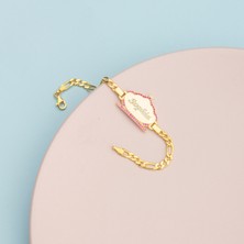 925 Ayar Gümüş Kişiye Özel Fuşya Taş Çerçeveli Bulut Çocuk Bilekliği