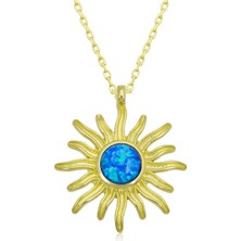 Gumush ​gümüş Mavi Opal Taşlı Güneş Kadın Kolye