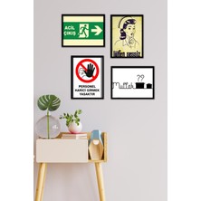 Takivis Kapı Tabelalı 4 Parça Çerçeve Görünümlü Set Tablo