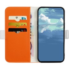 YKD Store Apple iPhone 13 Pro Orange Için Litchi Doku Kılıfı