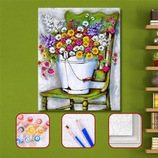 Hapy Hoby Sandalyedeki Bir Kova Çiçek Sayılarla Boyama Seti 40X50CM